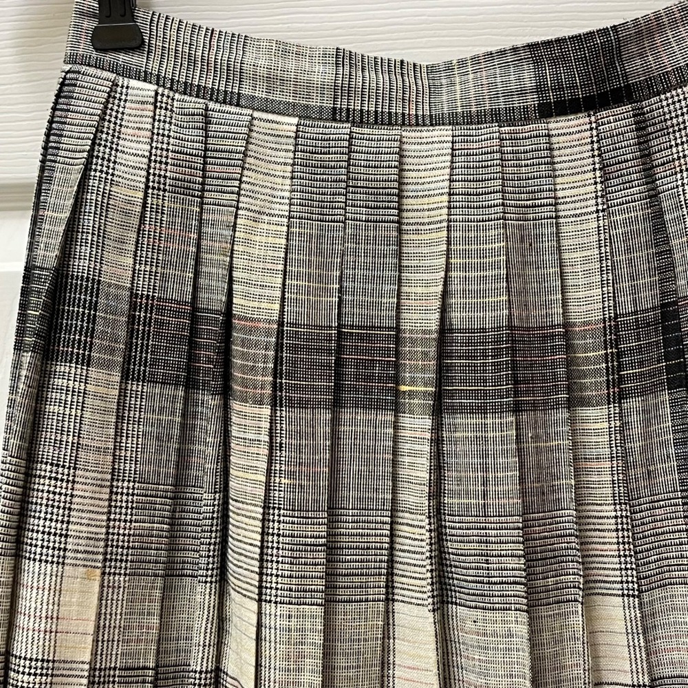 Vintage Evan-Picone Womens 12 Gray Houndstooth Pleated Midi A-Line Skirt US Made